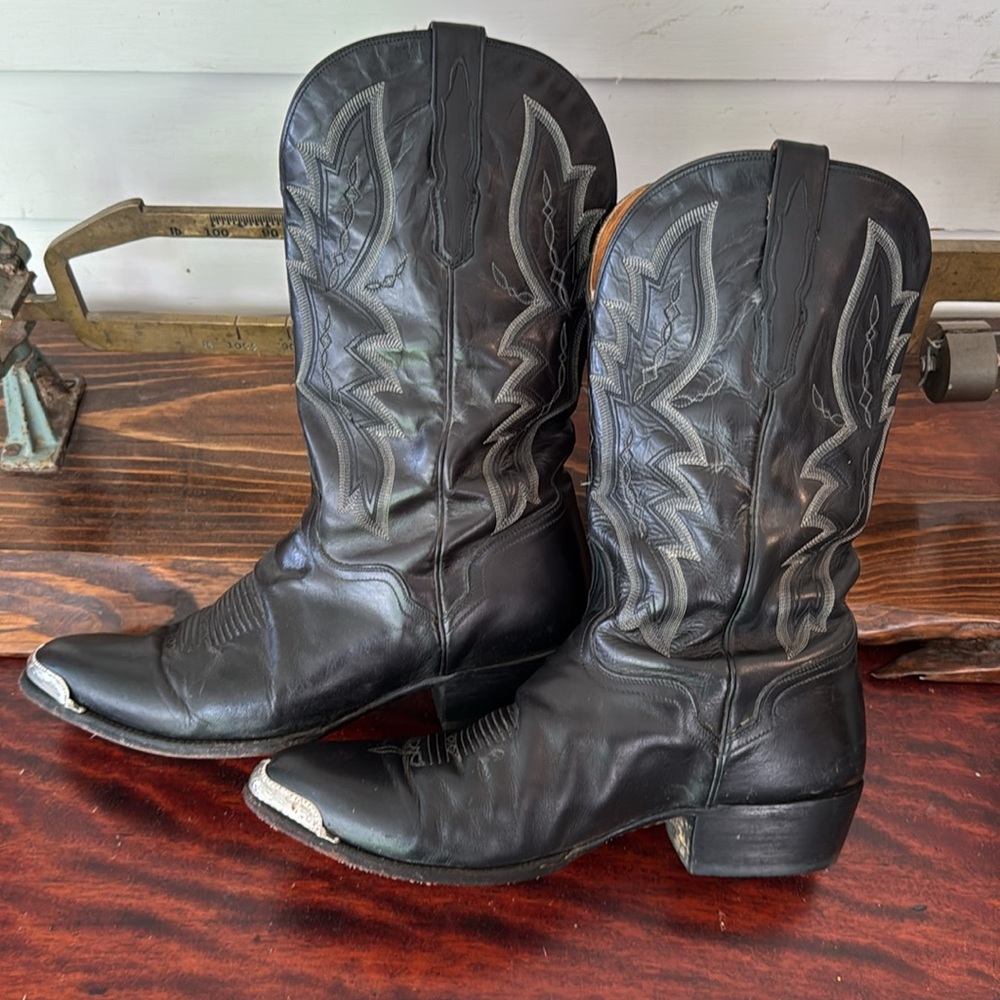 El Dorado Handmade Vanquished Calf Cowboy Boot Pointed Silver Tip Embroidered - Picture 4 of 9